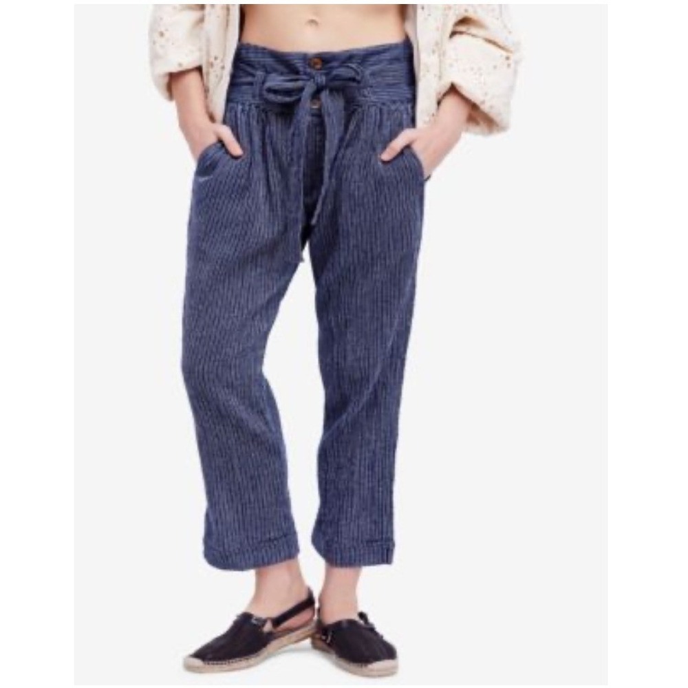 Free People Rumors Yarn Dyed Harem Pants‎ Womens Size 8 Blue White